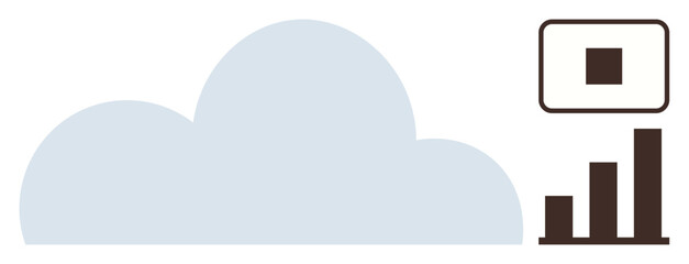 Cloud shape with data chart and screen representing technology, data storage, analytics, and digital growth. Ideal for technology, innovation, analysis, storage, business cloud computing