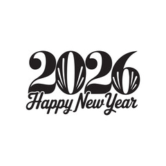 2026 Happy New Year typography silhouette vector illustration