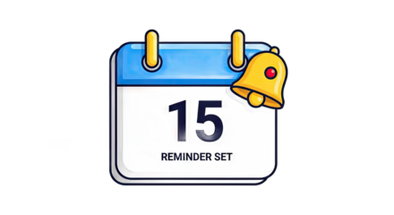 Colorful calendar reminder for the 15th with notification bell icon