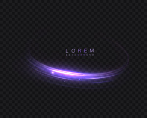A purple light trail with a soft glow and a curved arc against a dark background. A vibrant abstract motion or impact effect for game interfaces, magic spells, and digital design.