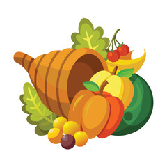 Pumpkin with apples and autumn fruits illustration
