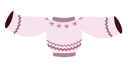 Oversized warm sweater, cozy winter clothing and accessories. Vector illustration isolated on white background.