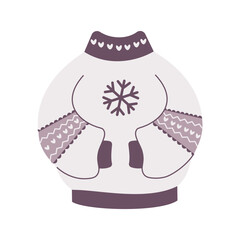 Cozy oversized sweater, warm winter accessories. Vector illustration on white background.