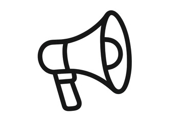 Megaphone line art icon representing communication, public speaking, announcements, and attention. Transparent background