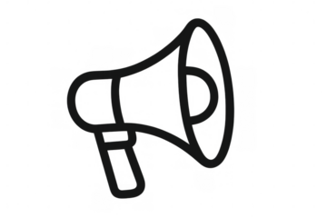 Megaphone line art icon representing communication, public speaking, announcements, and attention. Transparent background