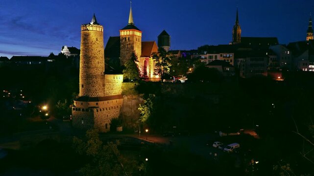 View of the beautiful old town of Bautzen at night.