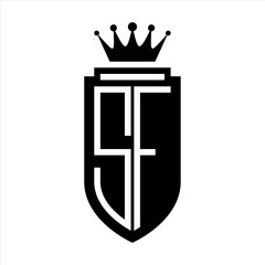 SF Vector logo initials shield with royal crown minimalist, elegant style