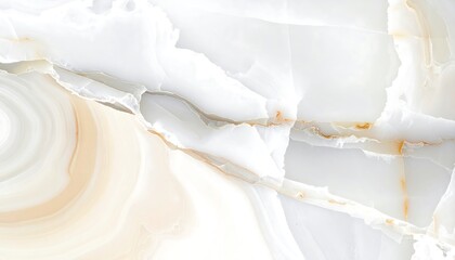 An abstract photograph capturing a close-up of a white marble surface with swirling patterns of light beige and subtle grey veins