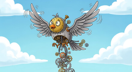 Flying Clockwork Bird Suffering Mechanical Breakdown