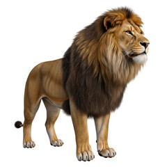 Obraz premium Majestic african lion standing with regal mane on transparent background