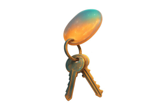 Keys with golden glow and turquoise plastic keychain, illustrating security, access, ownership, and protection concepts
