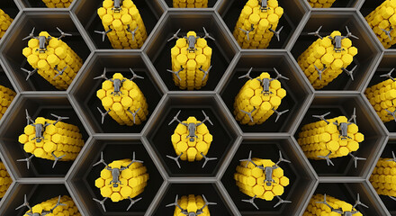 Futuristic Corn Cob Drones Stored in Hexagonal Grid