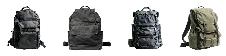 Naklejka premium Comparison of stylish backpacks with varying designs color schemes