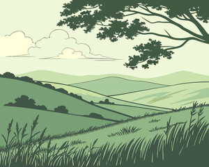 landscape with trees and hills