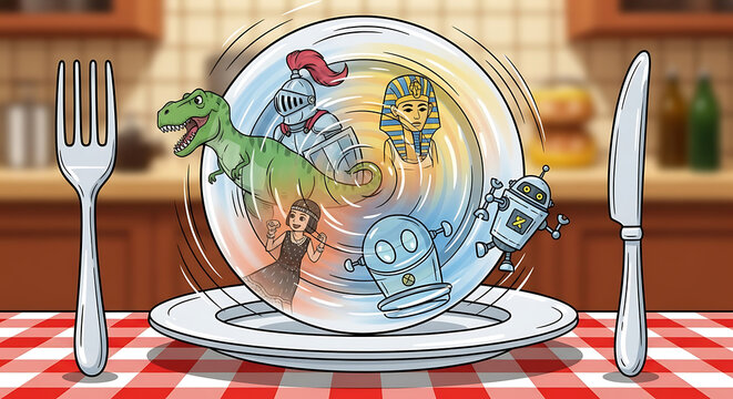 Historical Fantasy Genre Mashup Spinning Plate Kitchen - Powered by Adobe