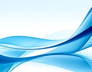 An abstract design features smooth, flowing blue and white lines creating a sense of movement and elegance. The design is used on a light, simple background