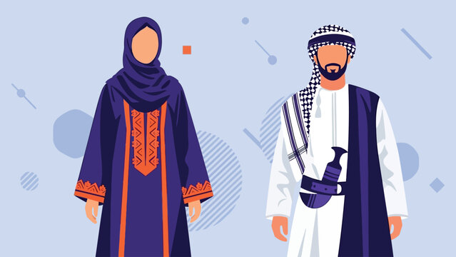 Omani Man and Woman in Formal Traditional Dress, Featuring Dishdasha and Abaya