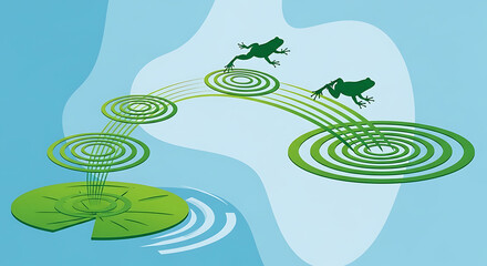 Green Frogs Jumping Stepping Stones Progress Concept Art