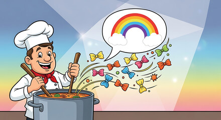 Joyful Chef Magic Cooking Rainbow Farfalle Pasta Illustration