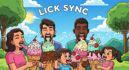 Joyful Diverse Group Licking Massive Ice Cream Cones