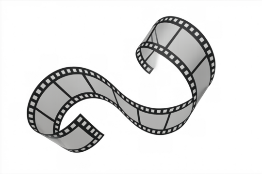 Waving filmstrip representing cinema and entertainment, abstract movie film reel with transparent frames