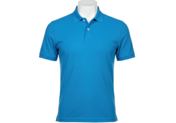 Isolated light blue polo shirt on mannequin, short sleeves, smart casual fashion apparel