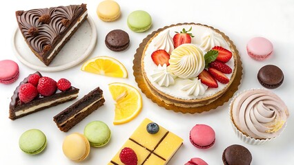 A variety of delectable desserts and pastries arranged beautifully with shadow. AI GENERATED.