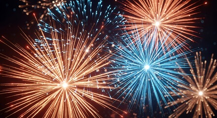 Stunning Firework Display with Vibrant Blue and Orange Explosions - Festive Celebration, New Year's Eve, and Success Background