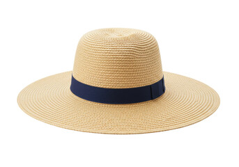 Isolated sun hat with blue band, straw women's summer fashion headwear accessory object item