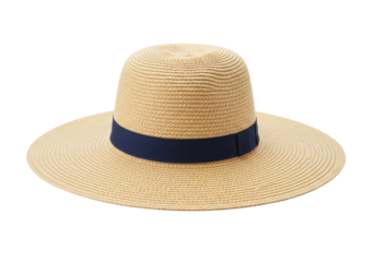 Isolated sun hat with blue band, straw women's summer fashion headwear accessory object item