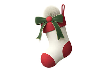 Festive Holiday Stocking with Green Bow and Pom-Pom, Perfect for Christmas Decoration