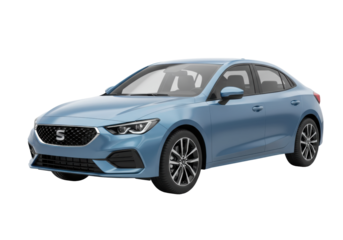 Isolated blue sedan car presenting clean aesthetic lines and modern design details on display