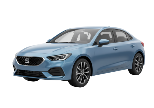 Isolated blue sedan car presenting clean aesthetic lines and modern design details on display