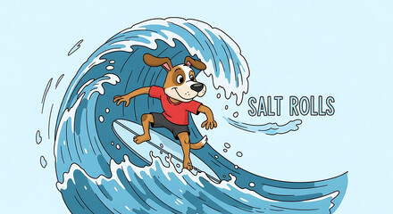Mascot Dog Shredding Huge Barrel Wave Vector Art Fun