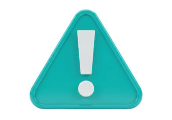 Isolated aqua-blue triangular warning sign indicating alert, danger, or hazard ahead on road