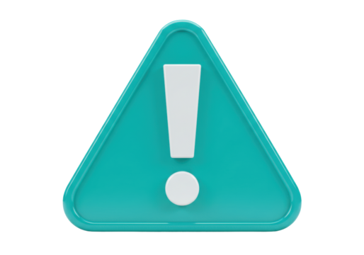 Isolated aqua-blue triangular warning sign indicating alert, danger, or hazard ahead on road