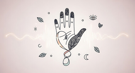 Mystic Hand Line Art Healing Energy Wave
