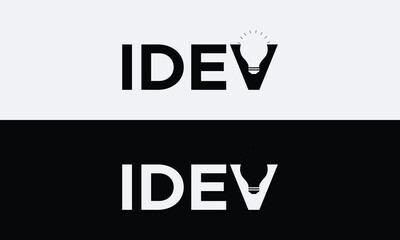Innovative IDEV logo featuring a lightbulb symbol on both white and black backgrounds for creative projects