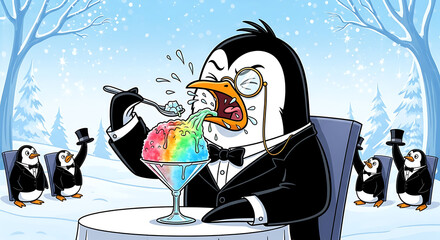 Noble Penguin Brain Freeze Explosion Shaved Ice Humor