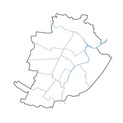 Torino city with districts and rivers