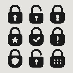 Set of security lock icons shown. Cyber security, data protection, privacy, technology safety. Vector icon.