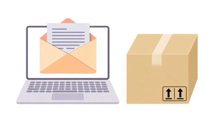Seamlessly send and receive packages online with this modern laptop and shipping box concept