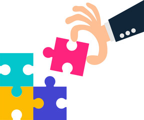 A businessman hand holding a puzzle piece. having idea. problem solving concept
