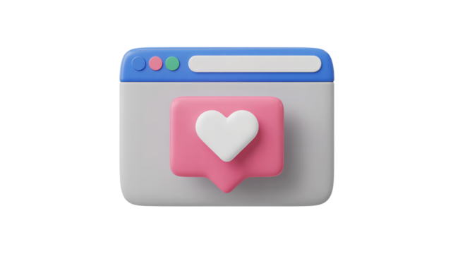 Social media engagement concept with heart icon notification, ideal for website design, online marketing, and digital campaigns