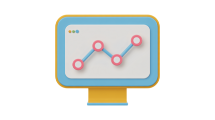 Modern 3D rendered computer screen displaying business growth charts and financial analysis, perfect for presentations