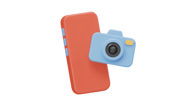 Modern 3D illustration featuring a smartphone and camera, perfect for photography, social media, and technology concepts, ideal for commercial use