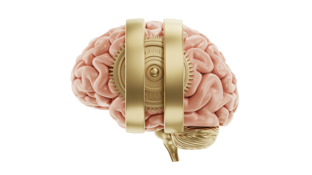 Brain and gears symbolizing innovation, problem solving, and mental processes for psychology, science, and business concepts