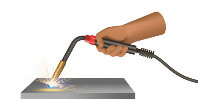 Welding process with sparks and molten metal, a symbol of industrial strength and skilled craftsmanship, ready for construction and manufacturing projects