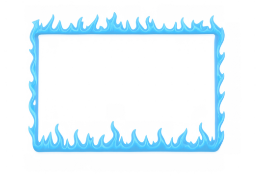 Blue flame frame forming a rectangle. Dynamic fire element with a fiery border. Illustration on transparent background