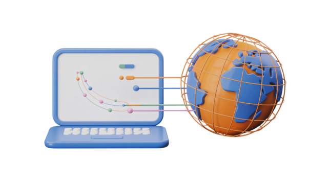 Global data analysis concept with laptop and globe, showcasing worldwide connections and business insights for presentations - Powered by Adobe